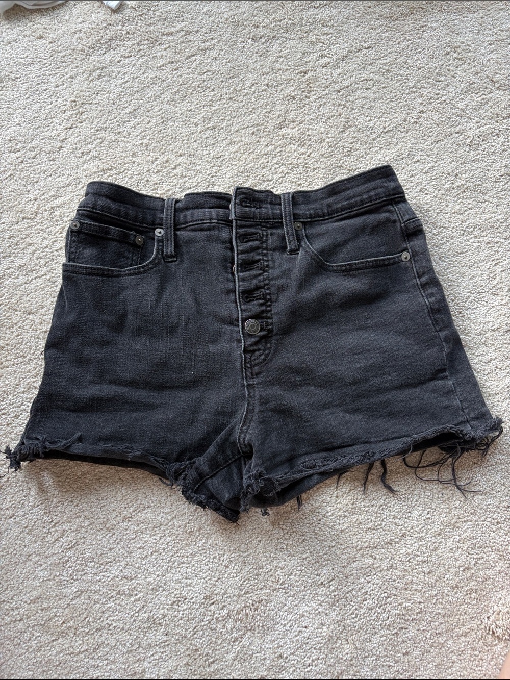 Madewell Black High-Rise Button-Front Denim Shorts